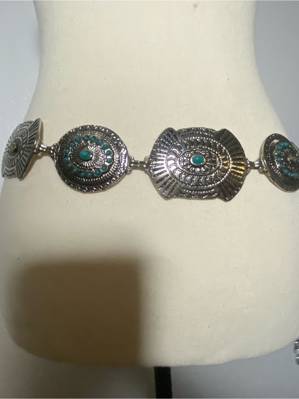 Silver Metal & Turquoise Concho Belt Size S/M - Picture 5 of 8